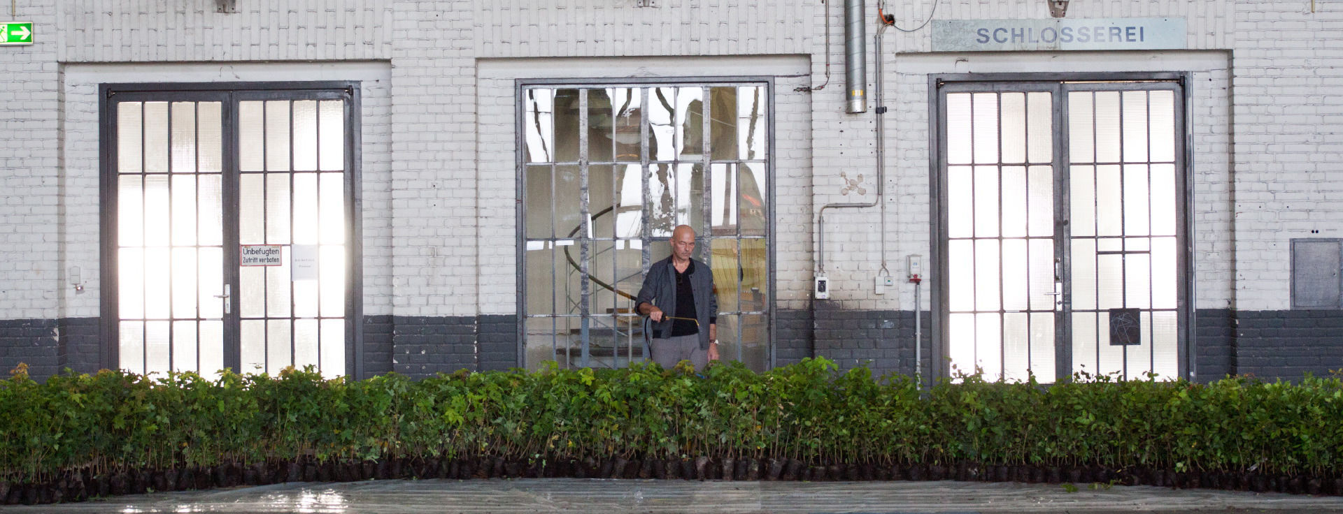 Location Flughafen Tempelhof, Hangar 8. Gießen der Givaway Setzlinge für Das Mahl beim Event Tempelhofer Wald.